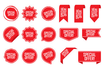 Special offer tag set in red. Vector illustration - obrazy, fototapety, plakaty