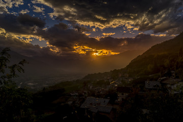Sunset on italian Alps Mountain. Colorfull sky