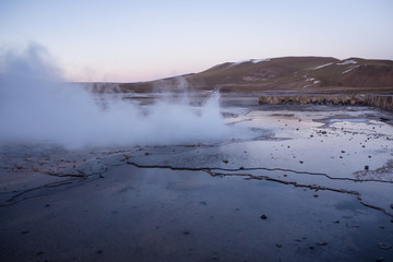 Atacama geysers (del Tatio) emitting steam in the early morning hours