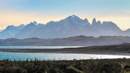 Torres del Paine silhouette in Chile, Patagonia. National Park