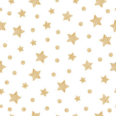 christmas golden stars seamless pattern scribble drawing isolated background