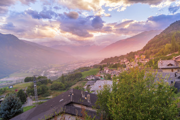 Fototapeta na wymiar Sunset on italian Alps Mountain. Colorfull sky