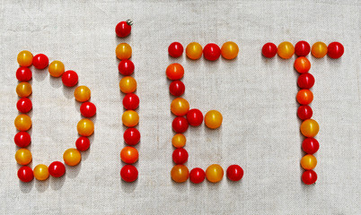 The word DIET is made up of small tomatoes