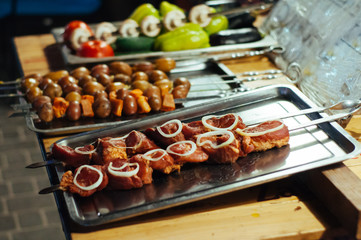 trade in street food, meat, baked goods, barbecue on holiday