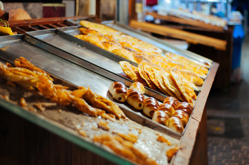 trade in street food, meat, baked goods, barbecue on holiday