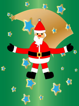 Divertido dibujo de Santa Claus en el fondo estrellado 