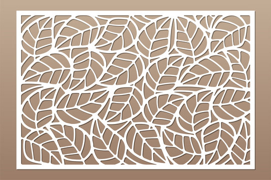 Decorative card for cutting. Leaves foliage
 pattern. Laser cut. Ratio 2:3. Vector illustration.