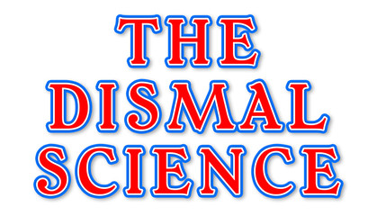 The Dismal Science - elegant red text written on white background