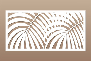 Decorative card for cutting. Leaves foliage palms fern
 pattern. Laser cut. Ratio 1:2. Vector illustration.