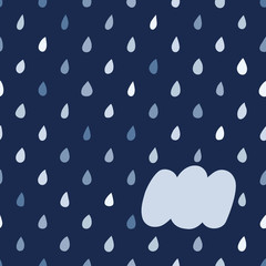 Seamless vector pattern with rain drops and cloud