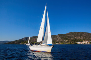 Sailing regatta. Luxury yachts at Aegean Sea. Cruise yachting.