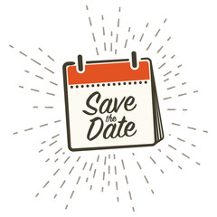 "Save the Date" Retro Icon with Handwriting, Vector Illustration