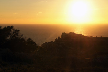 Panorama of Dingli Cliffs in the sunset, Malta