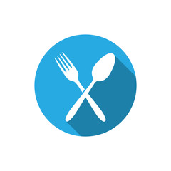 Restaurant and food sign with fork and spoon icon in flat design.