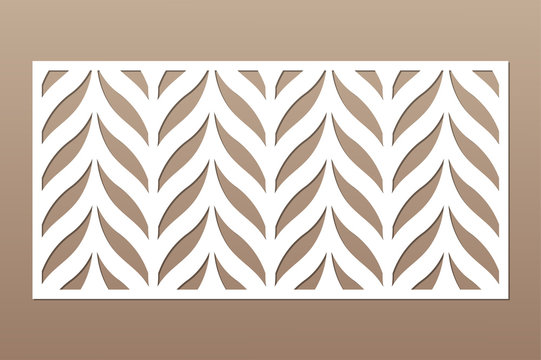 Decorative card for cutting. Leaves foliage feather
pattern. Laser cut. Ratio 1:2. Vector illustration.