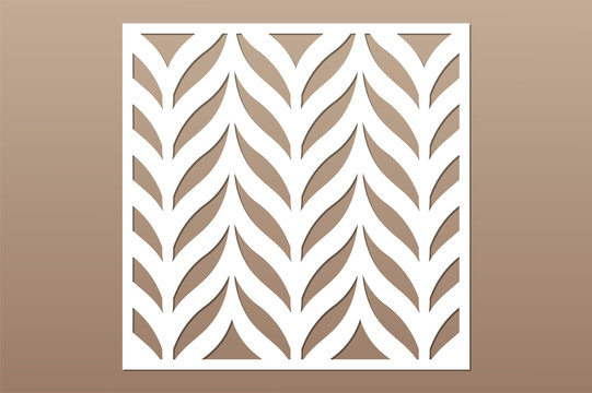 Decorative card for cutting. Leaves foliage feather
pattern. Laser cut. Ratio 1:1. Vector illustration.