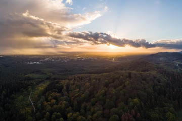 Teutoburgerwald Regen und Sonnenuntergang, Luftaufnahme