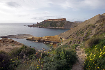 Fototapeta na wymiar View of Gnejna Bay from Ta' Lippija, Golden Bay, Malta