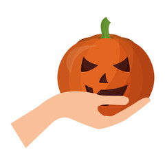 hand with halloween pumpkin isolated icon
