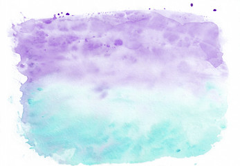 Obraz premium Purple (or amethyst) and turquoise (sky blue) mixed watercolor horizontal gradient background. It's useful for greeting cards, valentines, letters. Abstract art style handicraft pattern