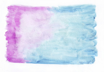 Orchid (fuchsia) and cyan (cerulean) mixed watercolor horizontal gradient background. It's useful for greeting cards, valentines, letters. Abstract art style handicraft pattern