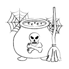 halloween cauldron potion skull cross bone