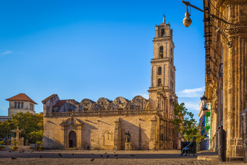 Fototapeta na wymiar The basilica and the monastery of San Francisco de Asis (or Saint Francis of Assisi) in San Francisco square, Old Havana, Cuba