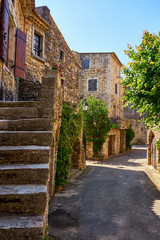 Fototapeta na wymiar Streets Of Aigueze Old Medieval Village In Occitanie Region Fran