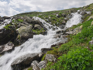 Fototapeta na wymiar confluence of mountain streams, resort area Arkhyz