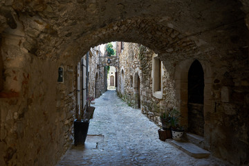 Stone Walls Corridor Inside City of Aygueze France