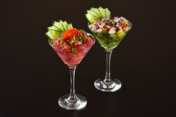 Ceviche cup on dark background