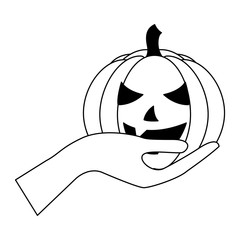 hand with halloween pumpkin isolated icon