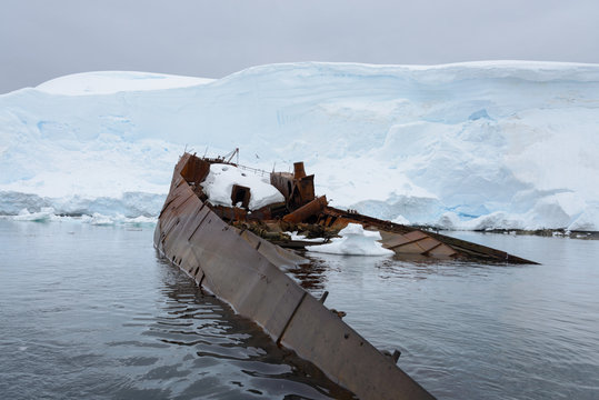 Old rusty wreck in Antarctica