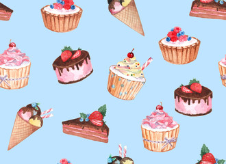 watercolor seamless pattern of confectionery