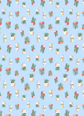 watercolor seamless pattern of cacti and succulents. watercolor background