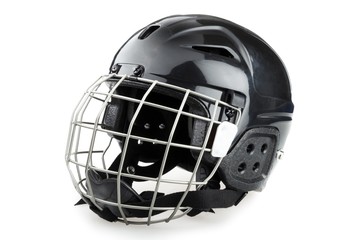 Fototapeta premium Black Ice Hockey Helmet with Cage, Isolated on White Background