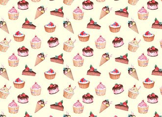 watercolor seamless pattern of confectionery