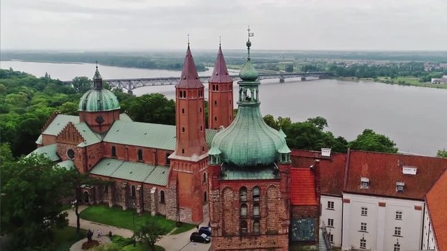 Close areal shoot of Cathedral of the Blessed Virgin Mary of Masovia, in Plock, Poland.
