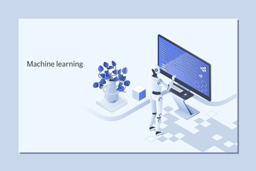 Machine learning algorithm concept with artificial neural network, deep learning.