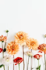 Fotobehang Colorful dahlia and cynicism flowers isolated on white background. Flat lay, top view. © Floral Deco