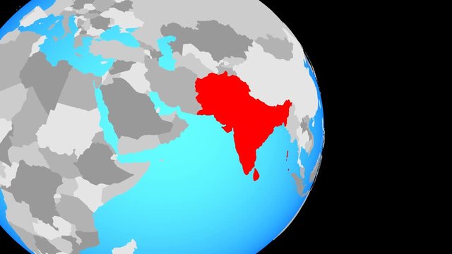 Closing in on SAARC memeber states on simple political globe. 3D illustration.