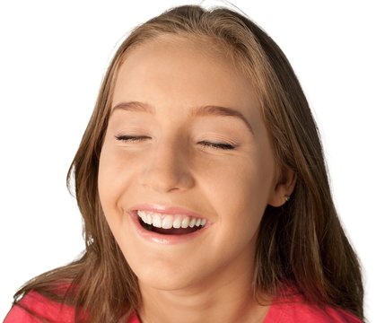Portrait of an Overjoyed Young Woman with Eyes Closed