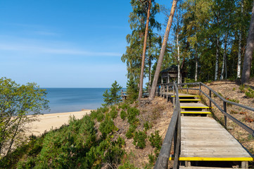 Wooden road to sandy beach of Saulkrasti town in Latvia