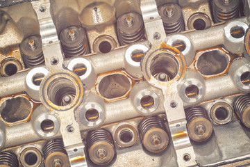 engine head cylinder with valve and oil