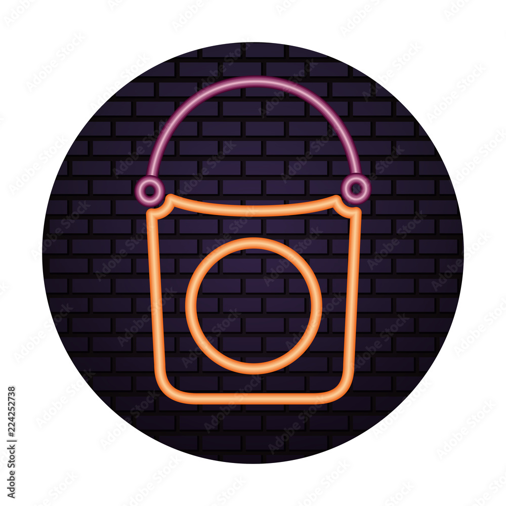 Sticker basket halloween neon light isolated icon