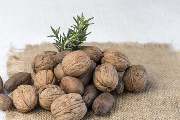 Assortment of nuts. On a light background.