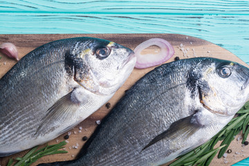 Raw dorado fish and ingridient for cooking