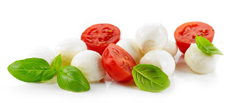 Mozzarella cheese balls with tomato and basil
