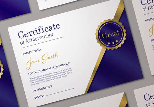 Certificate Layout with Blue and Gold Accents