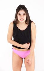 Fototapeta premium Anger is a fear emotional girl on a light background